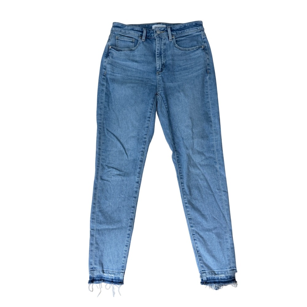 Loft The Curvy Skinny Jeans Womens 26/2 High Rise Released Raw Hem Blue Boho